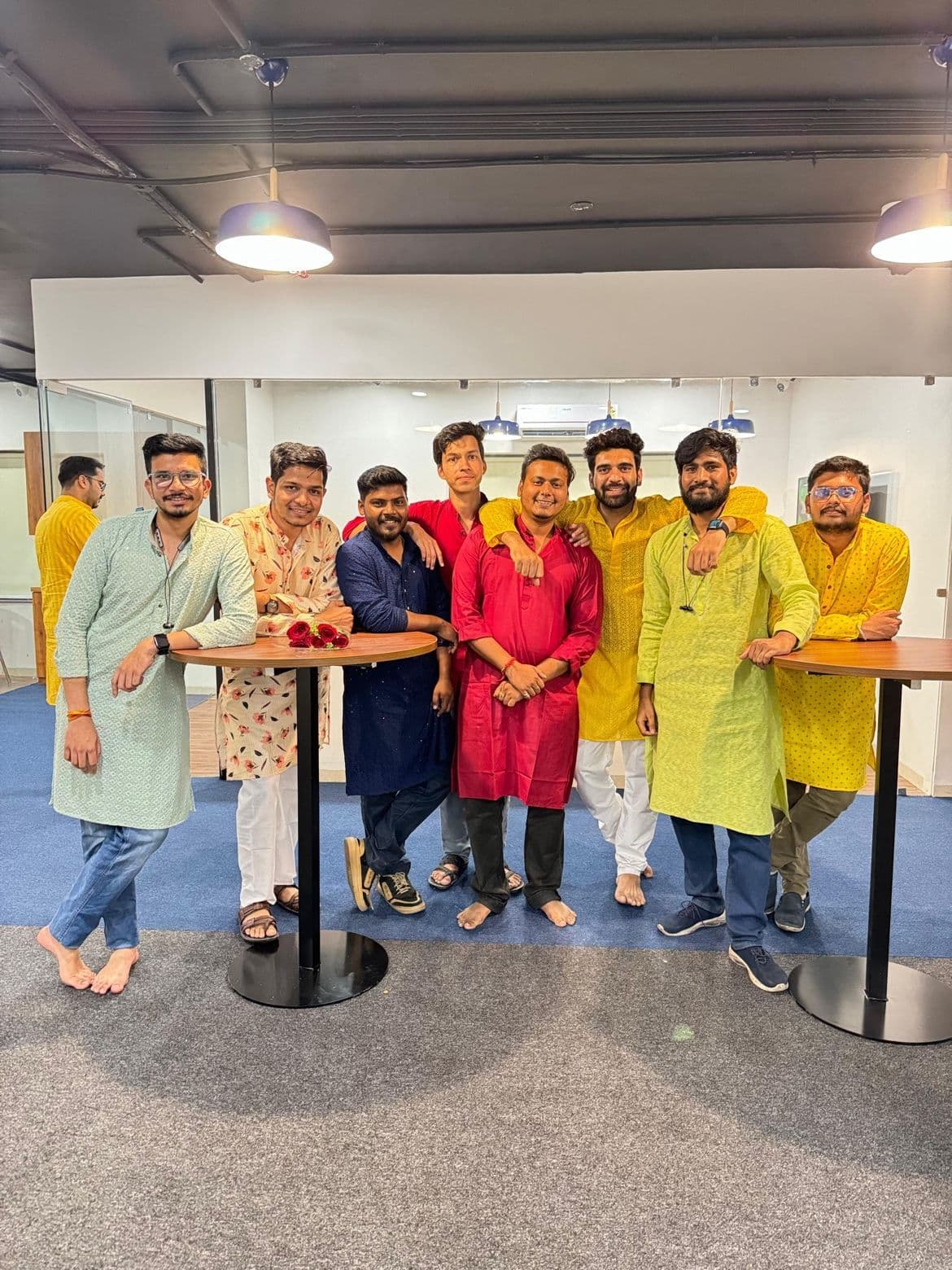 A group of Techdome engineers celebrating a festival together